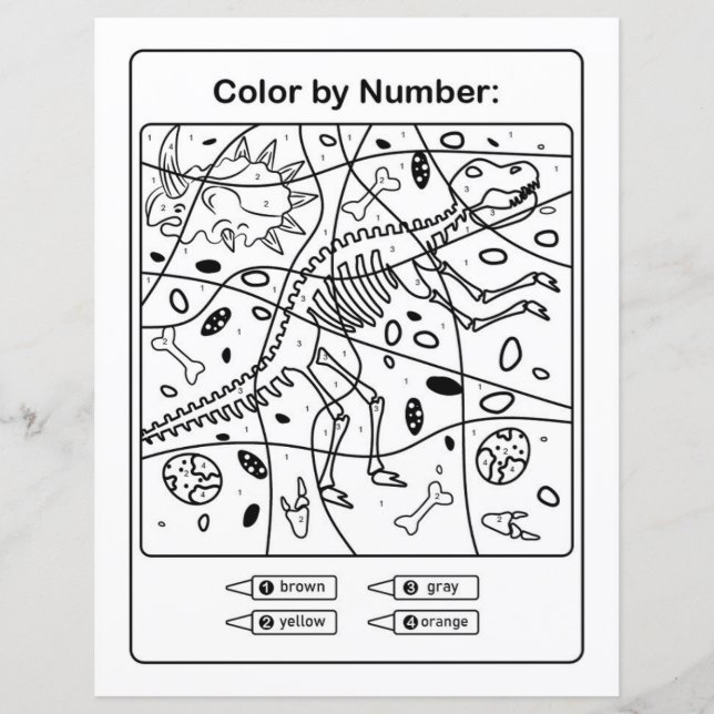 Dinosaur Colouring Page by number - Dino Skeleton (Front)