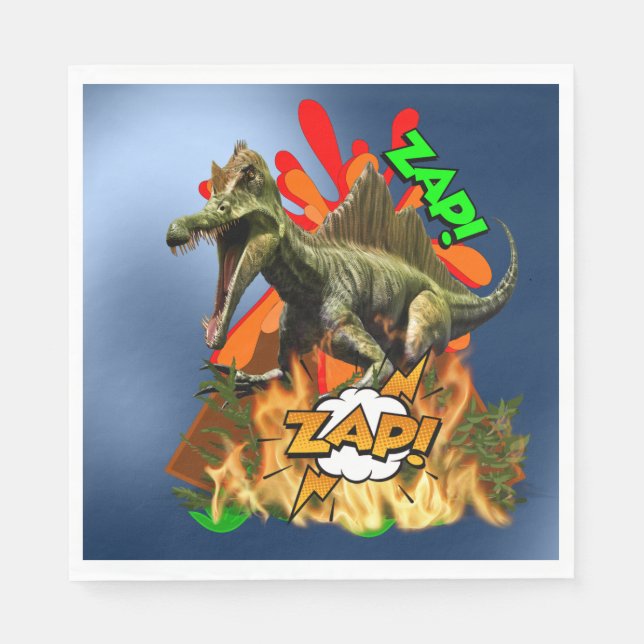 Dinosaur comic art volcano zap prehistoric animal napkin (Front)