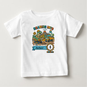 Dinosaur Construction Birthday Customised Kids  Baby T-Shirt