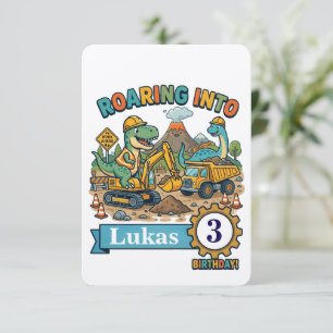 Dinosaur Construction Crew Invitation Card