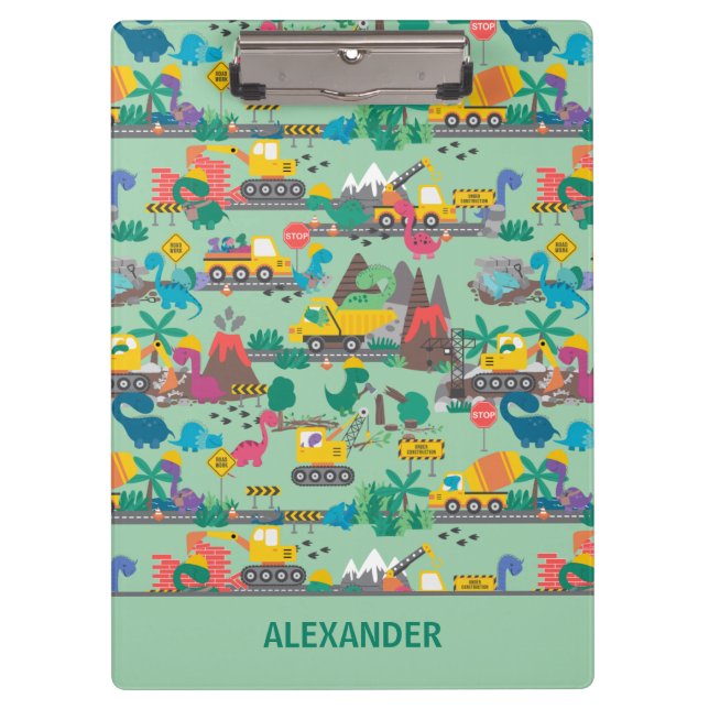 Dinosaur Construction Kids Personalised  Clipboard (Front)