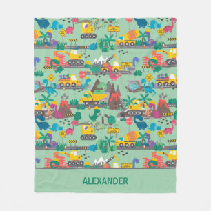 Dinosaur Construction Kids Personalised Fleece Blanket