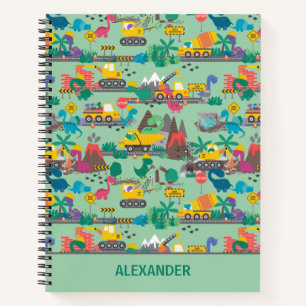 Dinosaur Construction Kids Personalised Notebook