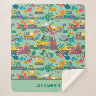 Dinosaur Construction Kids Personalised Sherpa Blanket