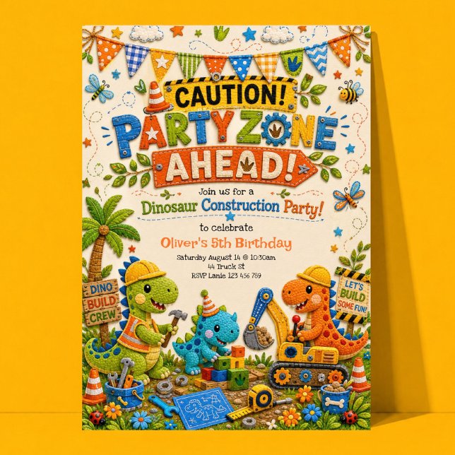 Dinosaur Construction Party Birthday Invitation (Creator Uploaded)