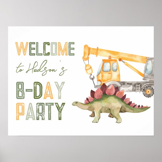 Dinosaur Construction Party Welcome Sign (Front)