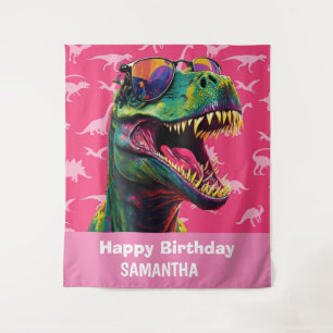 Dinosaur Cool T Rex Pink Backdrop Tapestry