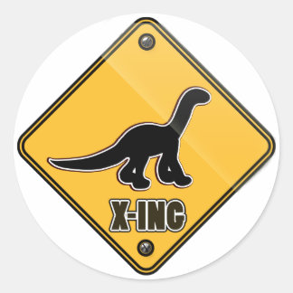 Dinosaur Crossing Sign Classic Round Sticker