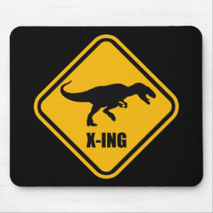 Dinosaur Crossing Street Sign T Rex Mouse Mat