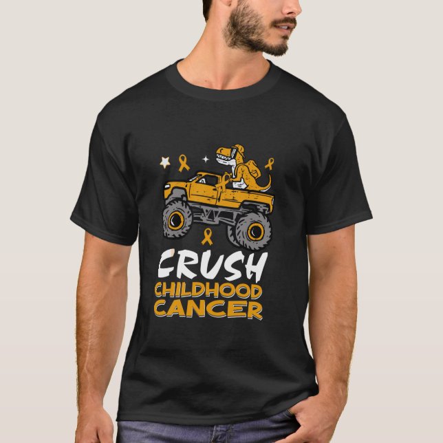 Dinosaur Crush Childhood Cancer Awareness Monster  T-Shirt (Front)