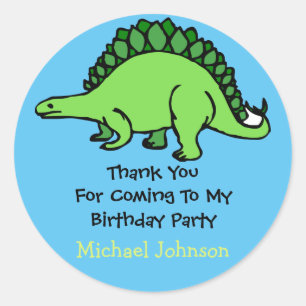 Dinosaur Custom Boy Name Birthday Thank You Favour Classic Round Sticker