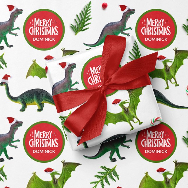 Dinosaur Custom Name Christmas Wrapping Paper Sheet (Creator Uploaded)