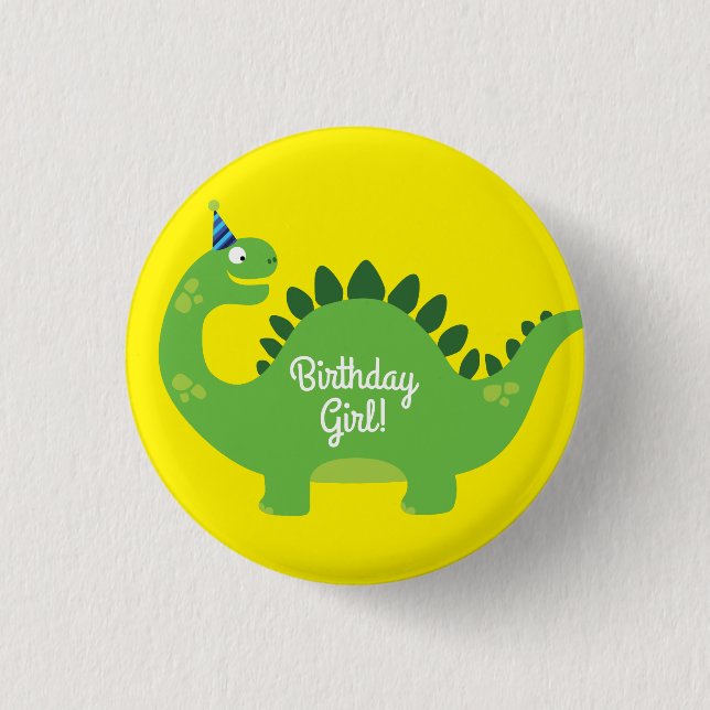Dinosaur Cute 1st Birthday Button Pin (Front)