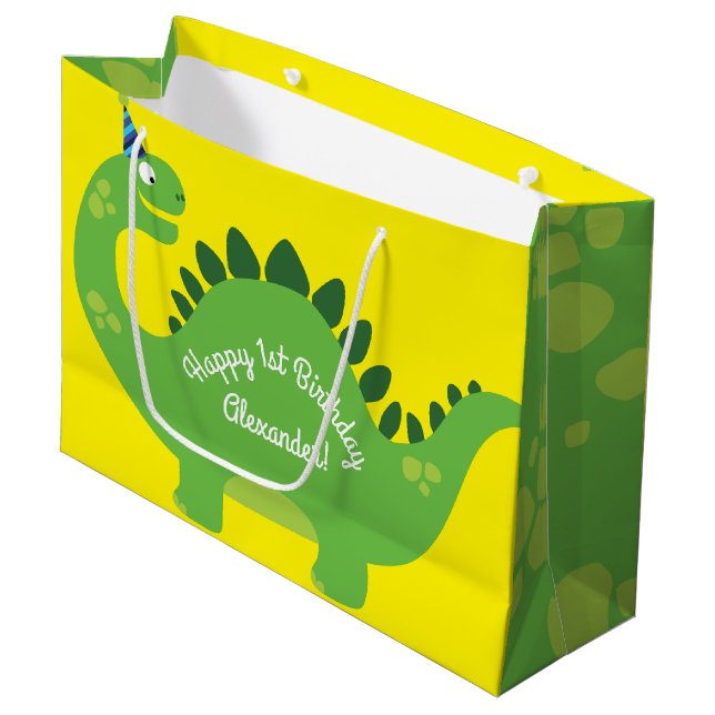 Dinosaur Cute 1st Birthday Gift Bag (Front Angled)