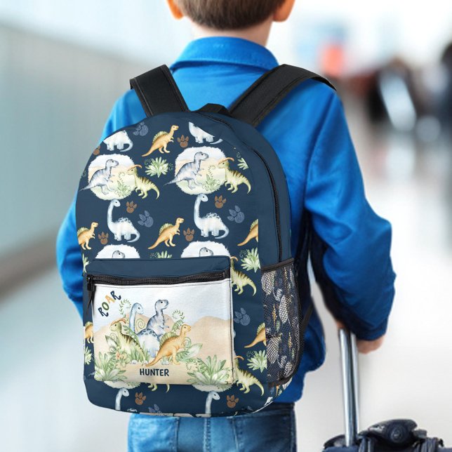 Dinosaur Cute Blue Custom Name Boy Printed Backpack (Dinosaur Cute Blue Custom Name Boy Printed Backpack)