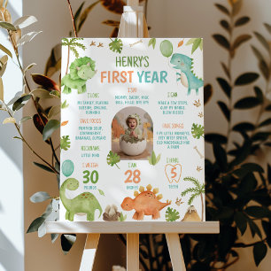 Dinosaur Cute Boy 1st Birthday Milestone Photo Poster