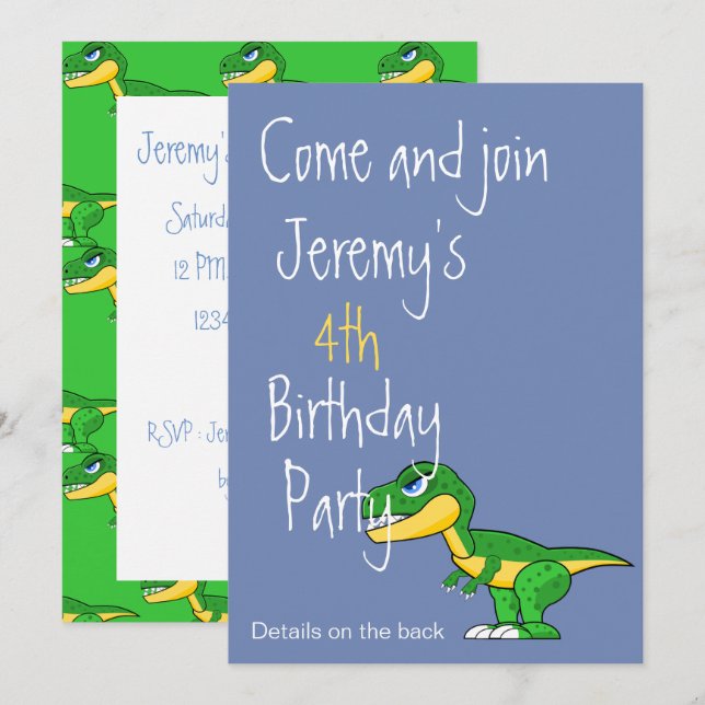 Dinosaur Cute Boys Age Birthday Invitation (Front/Back)