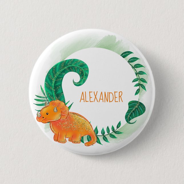 Dinosaur Cute Bright | Orange Triceratops 6 Cm Round Badge (Front)