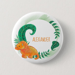 Dinosaur Cute Bright Orange Triceratops 6 Cm Round Badge