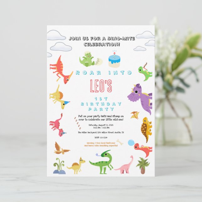 Dinosaur / Cute Dino Boy Birthday Invitation  (Standing Front)