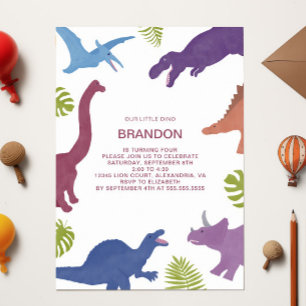 Dinosaur Cute Dino Kid Birthday Party Invitation