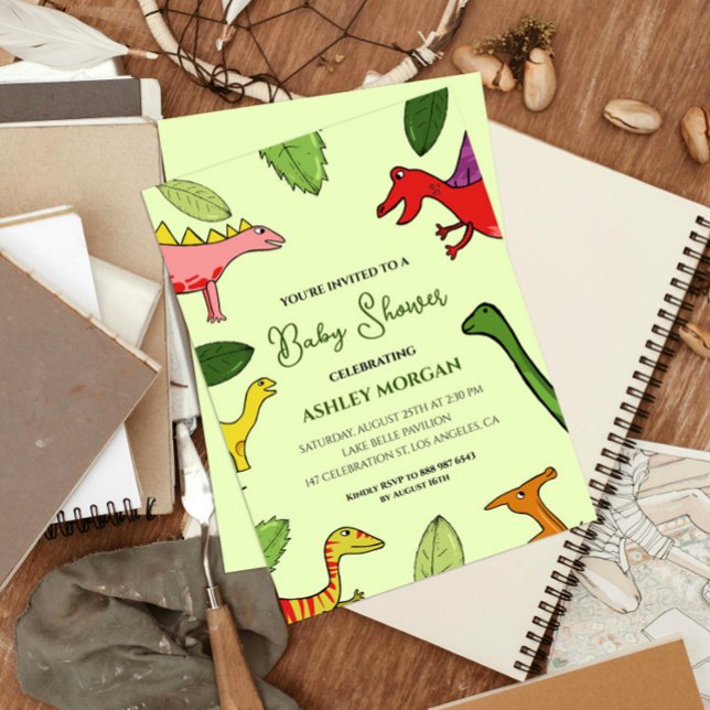 Dinosaur Cute Doodle Baby Shower Invitation (Creator Uploaded)