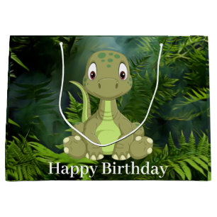 Dinosaur Cute Green Jurassic Party   Large Gift Bag