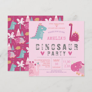 Dinosaur cute modern pink Birthday Party Invitation