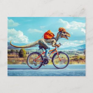 Dinosaur Cycling Through Countryside Holiday Postcard