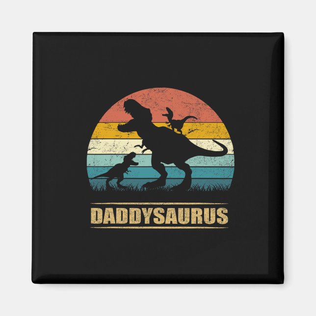 Dinosaur Daddysaurus 2 Two Kids Funny Father's Day Magnet (Front)