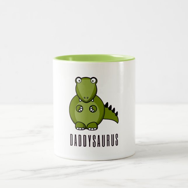 Dinosaur Daddysaurus Daddy Fathers Day Family Gift Two-Tone Coffee Mug (Center)