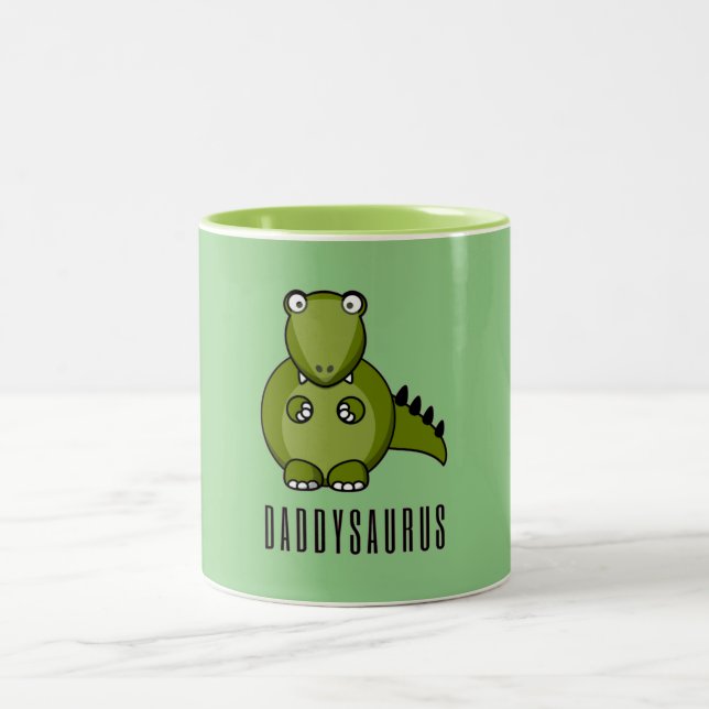 Dinosaur Daddysaurus Daddy Fathers Day Family Gift Two-Tone Coffee Mug (Center)