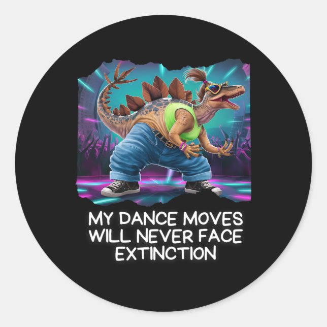 Dinosaur Dance Funny Dancing Dino  Classic Round Sticker (Front)