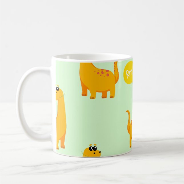 Dinosaur Delight: Kids' Bright Pattern. Coffee Mug (Left)