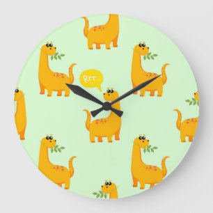 Dinosaur Delight: Kids' Bright Pattern. Large Clock