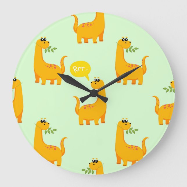 Dinosaur Delight: Kids' Bright Pattern. Large Clock (Front)