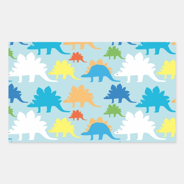 Dinosaur Designs Blue Orange Yellow Red Dinosaurs Rectangular Sticker (Front)