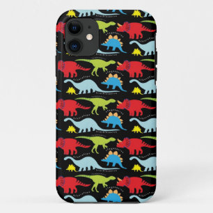 Dinosaur Designs Blue Red Green on Black iPhone 11 Case