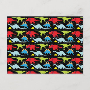 Dinosaur Designs Blue Red Green on Black Postcard