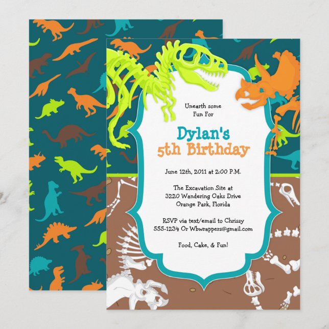 Dinosaur Dig Birthday Party Invitation (Front/Back)