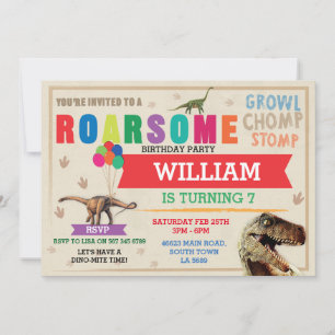 Dinosaur Dig Birthday Party T-Rex Dino Red Invite