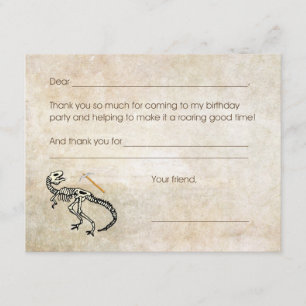 Dinosaur Dig Fossil Birthday Party Thank you note Card