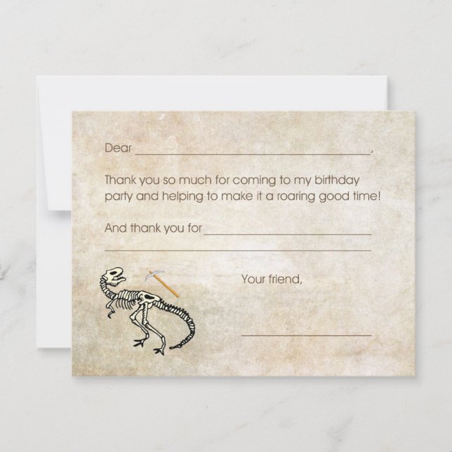 Dinosaur Dig Fossil Birthday Party Thank you note Card (Front)