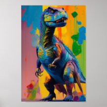 Dinosaur Digital Art: Bright & Vibrant T-Rex  Post