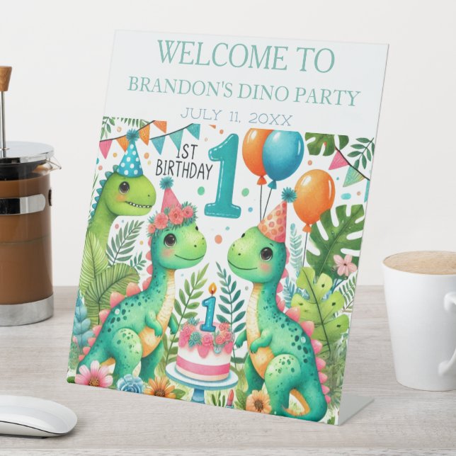 Dinosaur Dino 1st Birthday Boy Party Welcome Sign (In SItu)