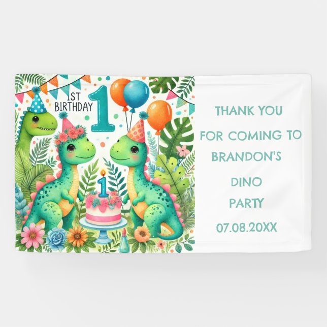 Dinosaur Dino 1st Birthday Party  Banner (Horizontal)