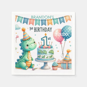 Dinosaur Dino 1st Birthday Party Napkin