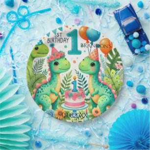 Dinosaur Dino 1st Birthday Party Paper Plate
