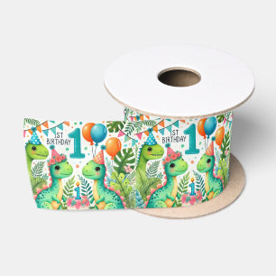 Dinosaur Dino 1st Birthday Party  Satin Ribbon