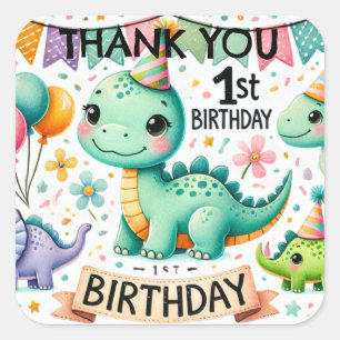 Dinosaur Dino 1st Birthday Party  Square Sticker